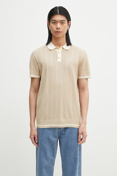 Filling Pieces polo bawełniane Knit Polo męski kolor beżowy gładki 80713669976