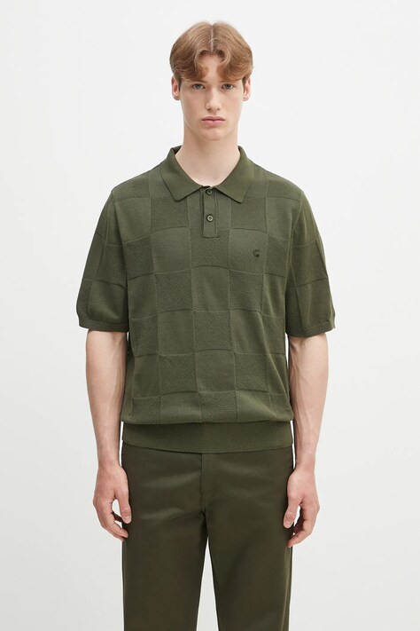 Хлопковое поло Carhartt WIP S/S Checker Polo мужское цвет зелёный однотонное I034535