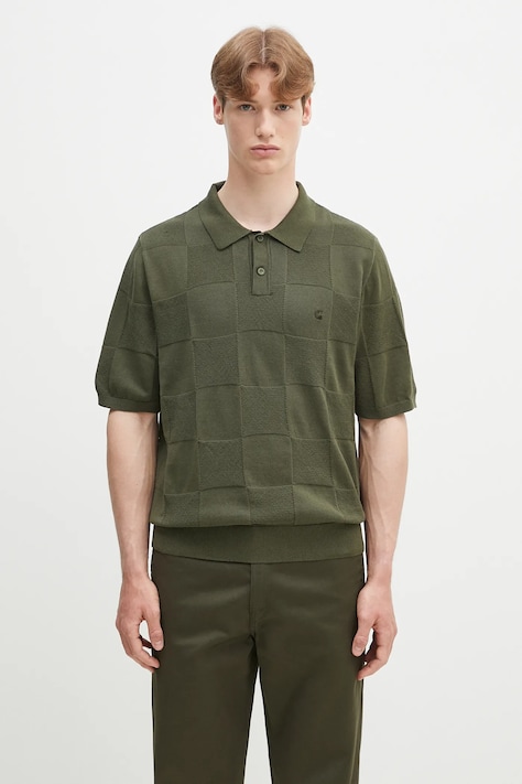 Bavlnené polo tričko Carhartt WIP S/S Checker Polo pánske, zelená farba, jednofarebné, I034535