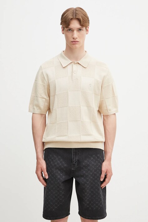 Бавовняне поло Carhartt WIP S/S Checker Polo чоловіче колір бежевий однотонне I034535