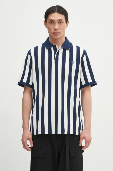Памучна тениска с яка Carhartt WIP S/S Boynton Polo в тъмносиньо с десен I034567.2PPXX
