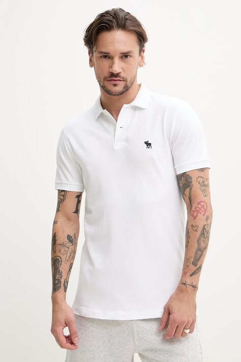Abercrombie & Fitch tricou polo barbati, culoarea alb, KI124-5182