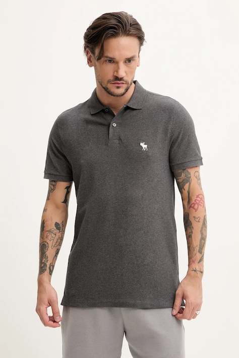 Abercrombie & Fitch tricou polo barbati, culoarea gri, neted, KI124-5182