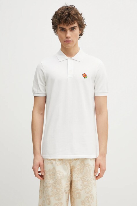 Kenzo polo bawełniane Pop męski kolor biały gładki FF55PO5424PU.02