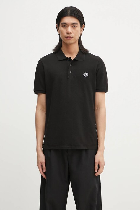 Kenzo cotton polo shirt Happy Tiger men’s black color smooth FF55PO5434PU.99J