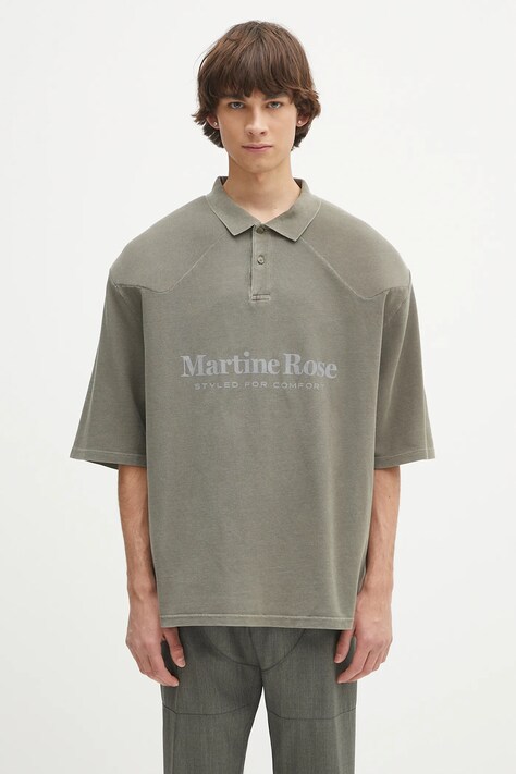 Bavlnené polo tričko Martine Rose Padded zelená farba, s potlačou, 654JE02411L