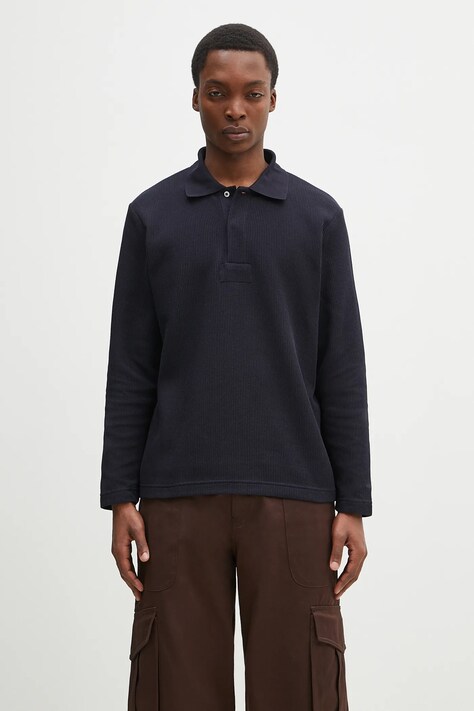 Svetr Norse Projects Ruben Double Face LS Polo pánský, tmavomodrá barva, N10.0214.7004