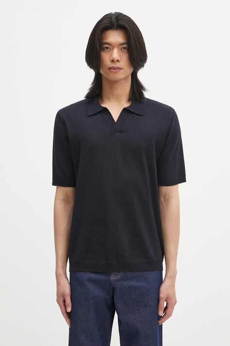 Plátěné polo tričko Norse Projects Leif Cotton Linen Polo pánské, tmavomodrá barva, N45.0502.7004