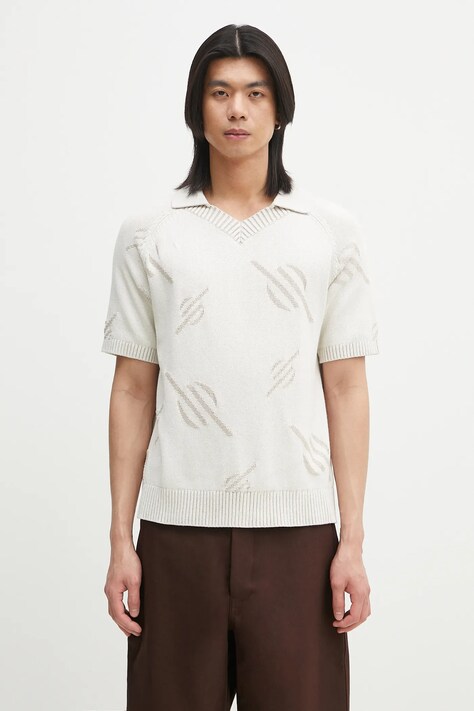 Βαμβακερό μπλουζάκι πόλο Daily Paper Monogram Polo Knit ανδρικό, χρώμα: μπεζ, 2511033