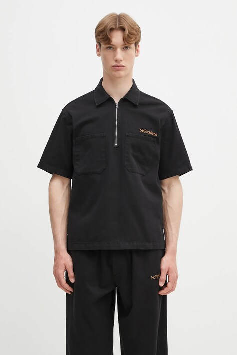 No Problemo polo bawełniane Mini Problemo SS Work Shirt - Twill męski kolor czarny gładki NP4011403