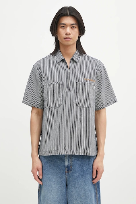 No Problemo polo bawełniane Mini Problemo SS Work Shirt - Denim męski kolor granatowy wzorzysty NP4011303