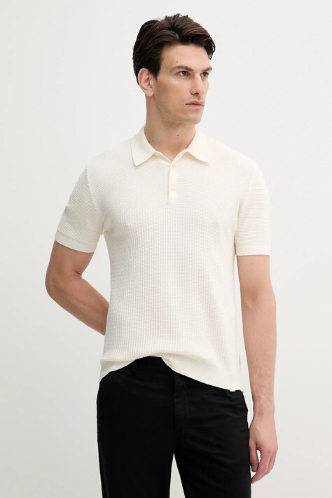 United Colors of Benetton polo de bumbac culoarea bej, uni, 1198U301H