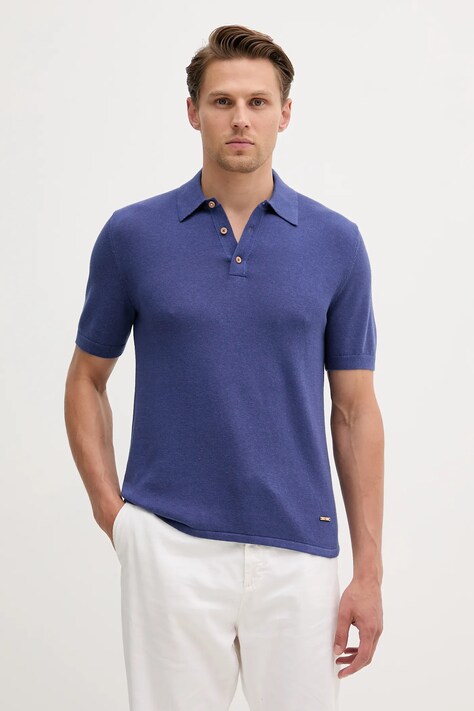 United Colors of Benetton polo męski kolor fioletowy gładki 14HAU301K