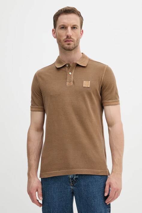 United Colors of Benetton polo bawełniane męski kolor brązowy gładki 3089U302D