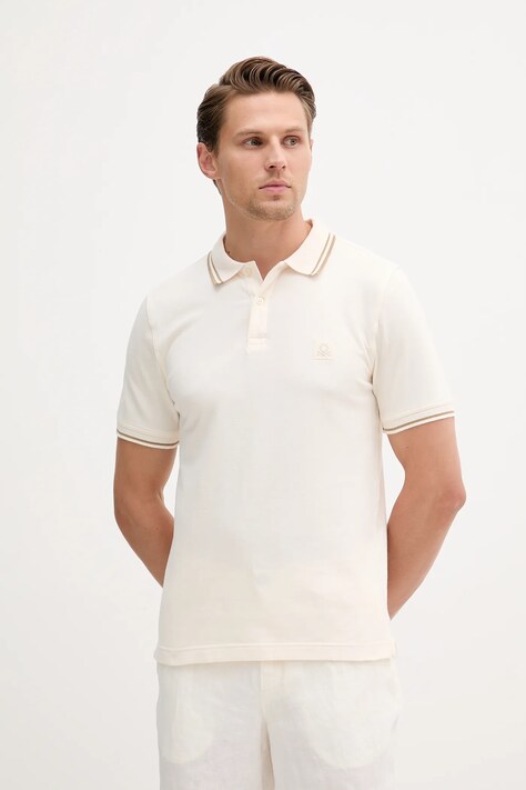 United Colors of Benetton polo męski kolor beżowy gładki 3F9HU302E