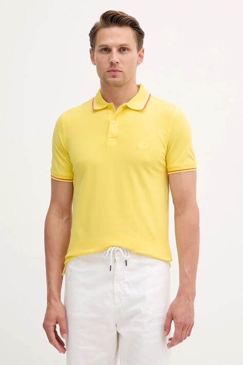 Polo tričko United Colors of Benetton pánske, žltá farba, jednofarebné, 3F9HU302E