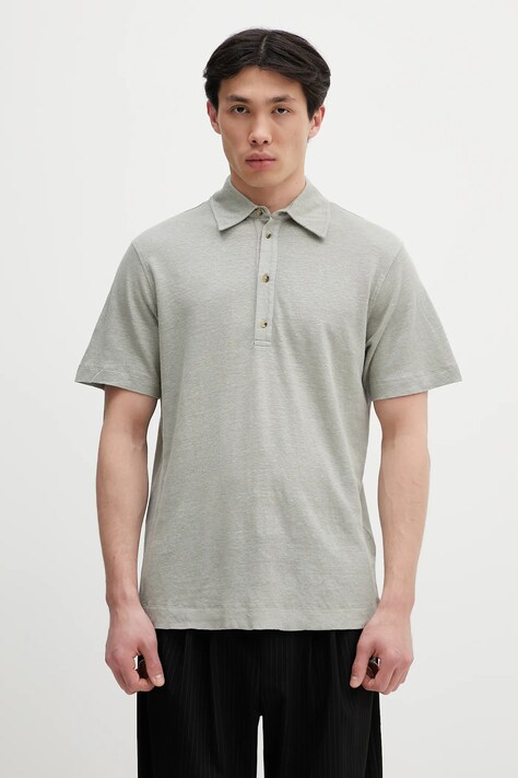Paul Smith polo lniane męski kolor szary gładki M1R-446Z-P01764