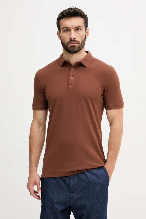 Sisley polo bawełniane męski kolor brązowy gładki 3089S300T