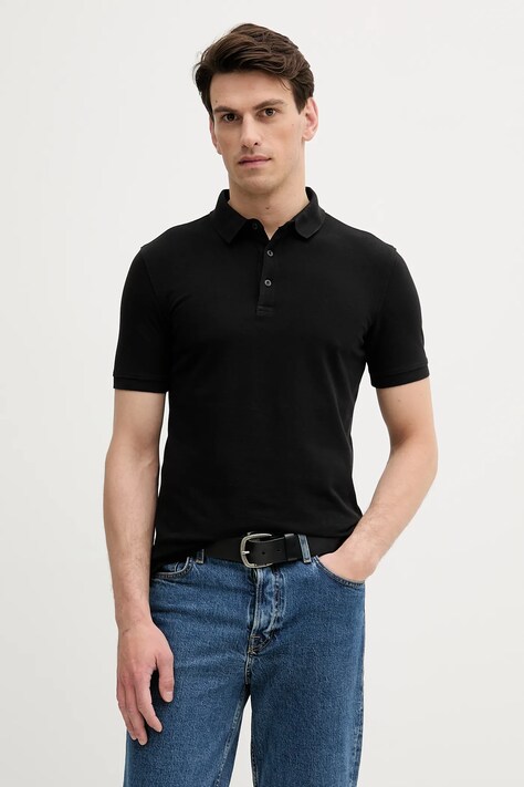 Sisley polo de bumbac culoarea negru, uni, 3089S300T