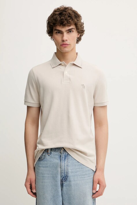 Abercrombie & Fitch polo męski kolor beżowy gładki KI124-5229