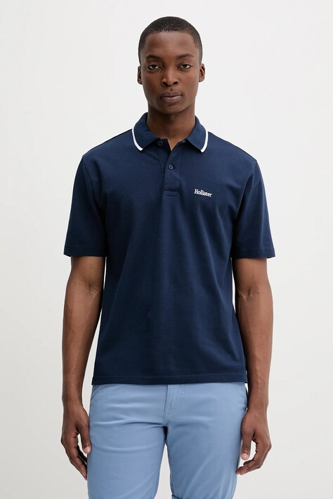 Hollister Co. tricou polo culoarea bleumarin, uni, KI324-5199