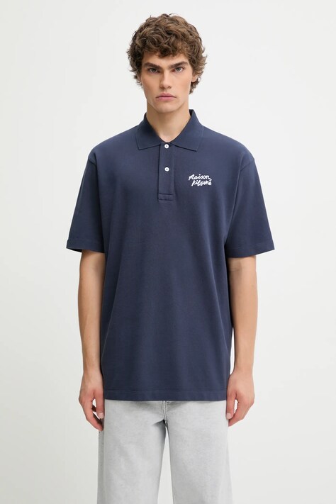 Bavlnené polo tričko Maison Kitsuné Maison Kitsune Handwriting Comfort tmavomodrá farba, s nášivkou, MM00201KJ7010