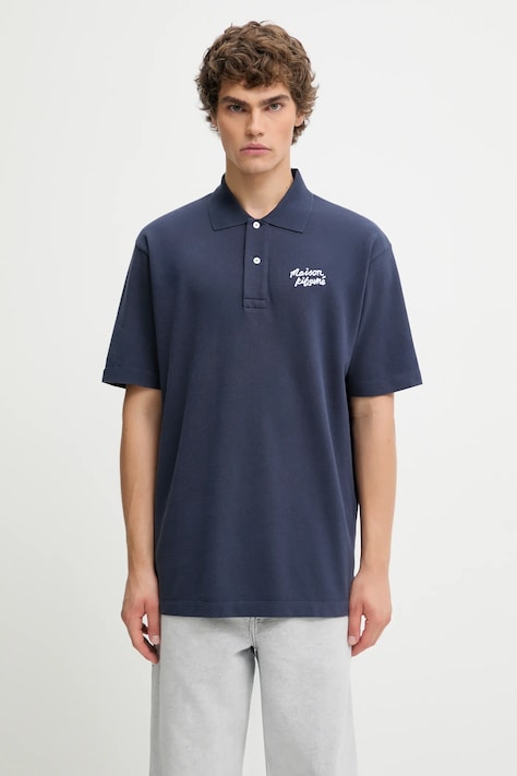 Хлопковое поло Maison Kitsuné Maison Kitsune Handwriting Comfort цвет синий с аппликацией MM00201KJ7010