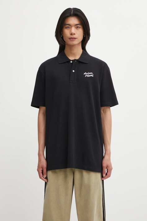 Maison Kitsuné polo bawełniane Maison Kitsune Handwriting Comfort męski kolor czarny z aplikacją MM00201KJ7010