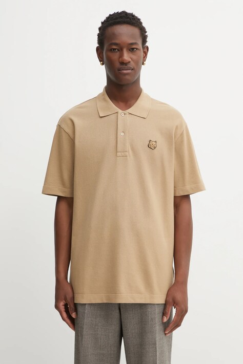 Maison Kitsuné cotton polo shirt Bold Fox Head Patch Comfort green color smooth MM00210KJ7010