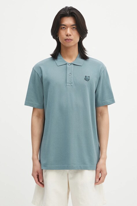 Бавовняне поло Maison Kitsuné Bold Fox Head Patch Comfort колір зелений однотонне MM00210KJ7010