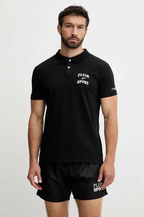 PLEIN SPORT tricou polo culoarea negru, cu imprimeu, PS25MPL01