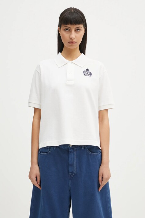 Βαμβακερό μπλουζάκι πόλο Sporty & Rich H&W Crest Pique χρώμα: άσπρο, TO085606241WH01