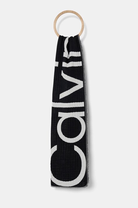 Bavlněný šátek Calvin Klein černá barva, vzorovaný, K60K612879