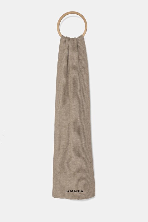Vlněná šála La Mania MERINOWOOL béžová barva, s aplikací, MERINOWOOL.SCARF