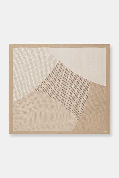 Hedvábný šátek BOSS Lainy hnědá barva, 50536118