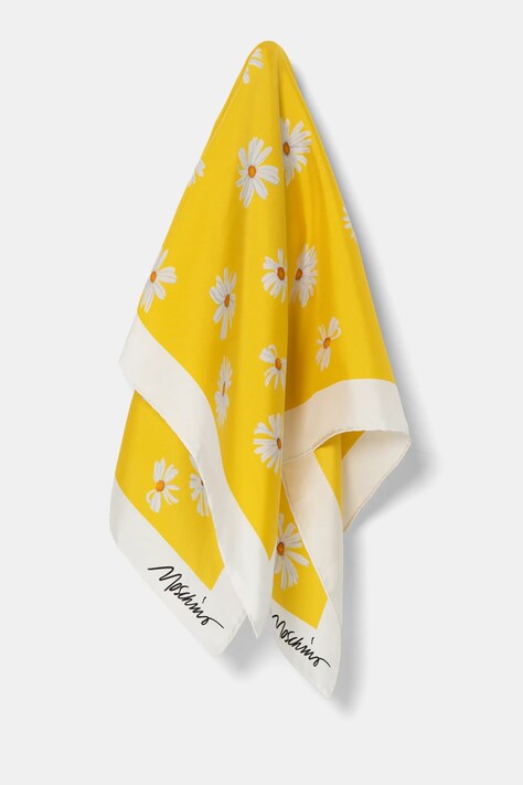 Hedvábný šátek Moschino 90 x 90 cm žlutá barva, M3228 3549