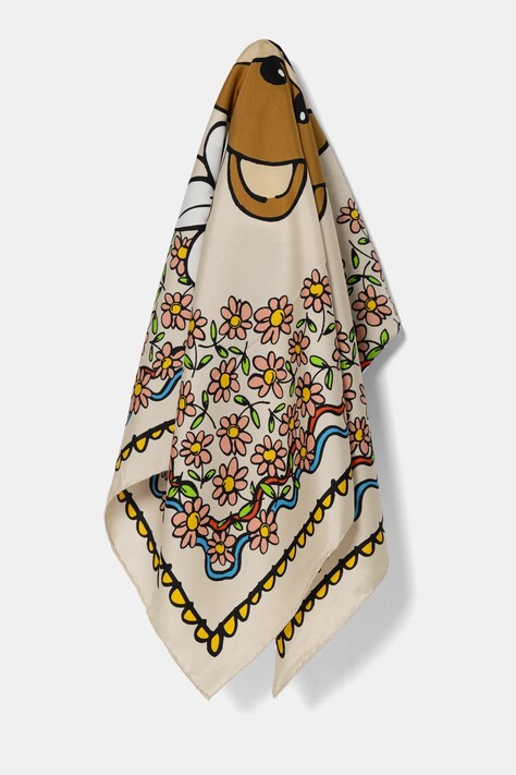 Hedvábný šátek Moschino 90 x 90 cm béžová barva, M3229 3549