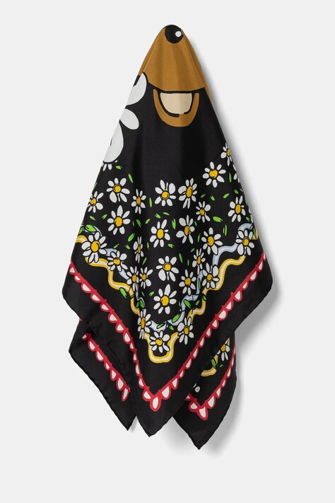 Moschino selyem kendő 90 x 90 cm fekete, mintás, M3229 3549