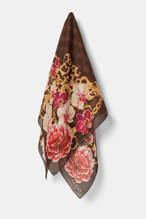 Hedvábný šátek Guess FOULARD hnědá barva, AW5272 SIL13