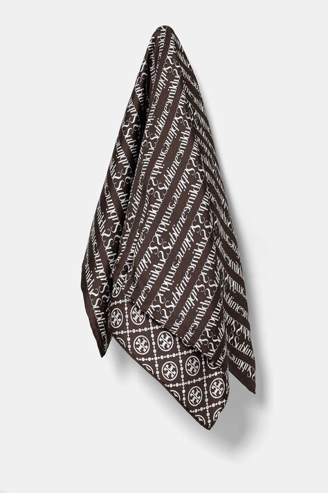 Hedvábný šátek Tory Burch T Monogram Sublime hnědá barva, 167421-245
