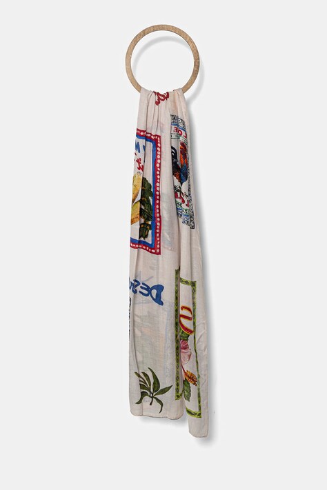 Šála Desigual PARADISE RECTANGLE béžová barva, 25SAWA34