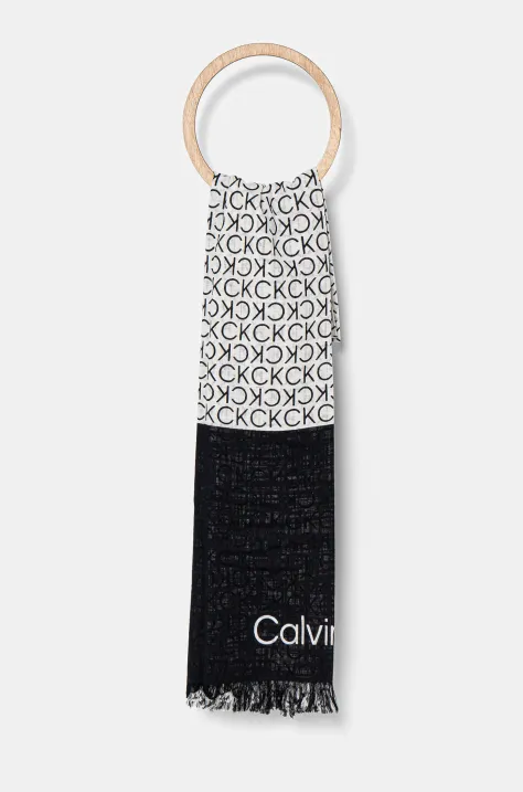 Bavlnený šál Calvin Klein dámsky, čierna farba, vzorovaný, K60K612979