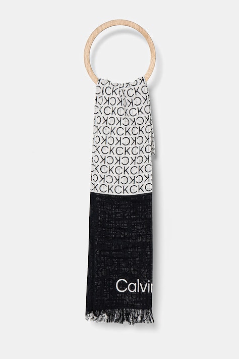 Calvin Klein szal bawełniany damski kolor czarny wzorzysty K60K612979