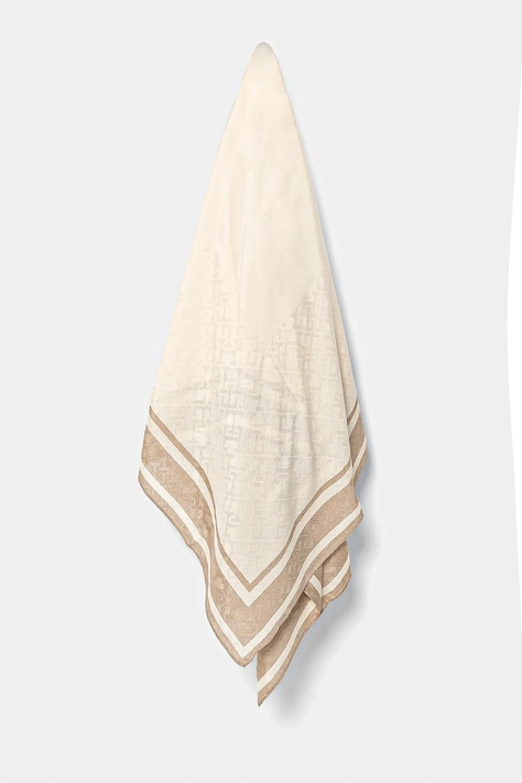 Tommy Hilfiger chusta jedwabna damska kolor beżowy wzorzysta AW0AW17144