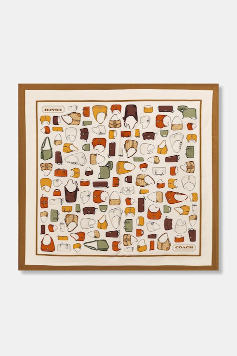 Coach apaszka jedwabna damska kolor beżowy wzorzysta 29CAT23