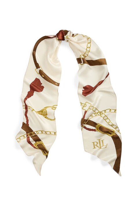 Hedvábný šátek Lauren Ralph Lauren dámský, béžová barva, 454972551