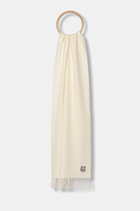 Maison Kitsuné szalik wełniany Bold Fox Head kolor beżowy gładki MM06201BT3004