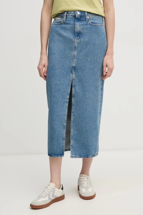 Džínová sukně Calvin Klein Jeans modrá barva, maxi, J20J224532
