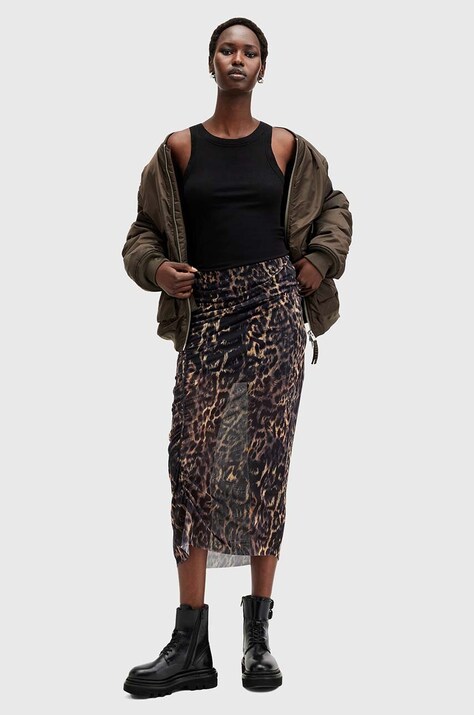 AllSaints fusta NORA culoarea maro, midi, creion, W057RB