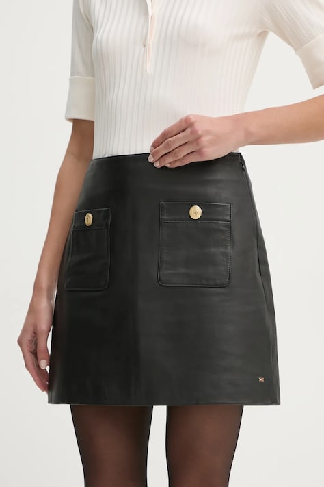 Tommy Hilfiger fustă de piele culoarea negru, mini, drept, WW0WW43782